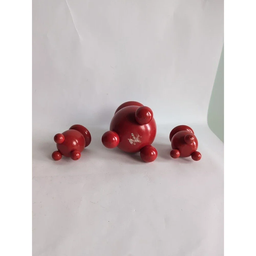 Vtg Scandinavian Red Candlestick Taper Candle Holders Sweden Nordic Set of 3